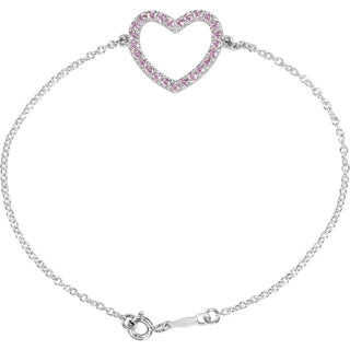 Sterling Silver Pink Cubic Zirconia Heart 7" Bracelet