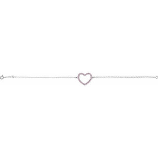 Sterling Silver Pink Cubic Zirconia Heart 7" Bracelet 