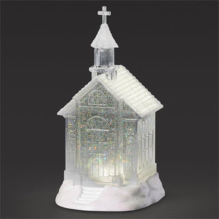 10.25-Inch Lighted Swirl Church Clear - Glittered Roof