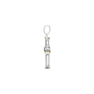 Sterling Silver & 14K Yellow Natural Swiss Blue Topaz Cross Pendant
