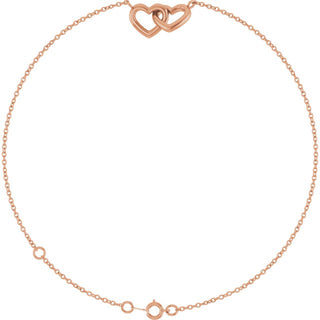 14K Rose Interlocking Hearts Link 6 1/2-7 1/2" Bracelet