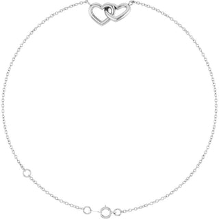 14K White Interlocking Hearts Link 6 1/2-7 1/2" Bracelet