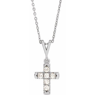 Sterling Silver 1/4 CTW Natural Diamond French-Set Cross 16-18" Necklace