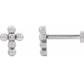 14K White Beaded Cross Stud Earring
