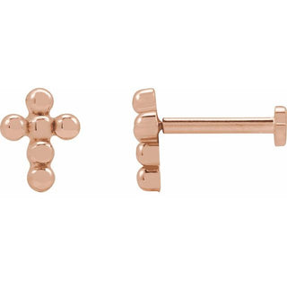 14K Rose Beaded Cross Stud Earrings