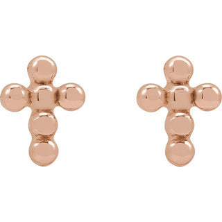 14K Rose Beaded Cross Stud Earrings