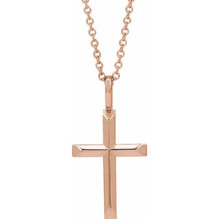 14K Rose Knife-Edge Cross 16-18" Necklace