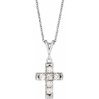 14K White 1/2 CTW Natural Diamond French-Set Cross 16-18" Necklace
