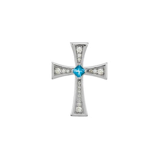14K White Natural Swiss Blue Topaz & 1/5 CTW Natural Diamond Cross Pendant