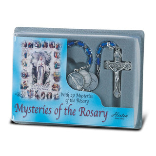 Sapphire Bead Rosary with Mystery Center In Display Box