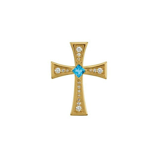14K Yellow Natural Swiss Blue Topaz & 1/5 CTW Natural Diamond Cross Pendant