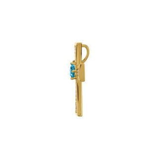 14K Yellow Natural Swiss Blue Topaz & 1/5 CTW Natural Diamond Cross Pendant