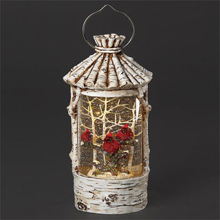 10-Inch Lighted Swirl Lantern Cardinal Birch Casing