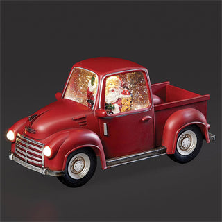 11-Inch Lighted Swirl Red Truck With Santa And Puppy