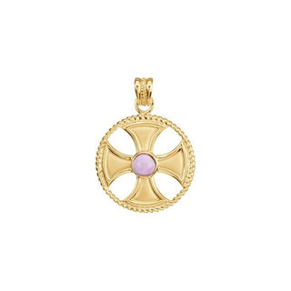 14K Yellow Natural Amethyst Rope Maltese Cross Pendant