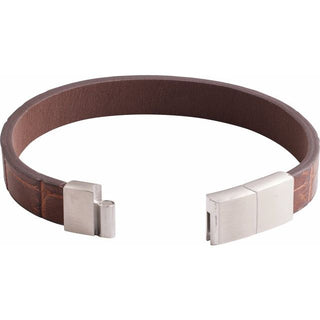 Stainless Steel 11 mm Brown Leather 8" Bracelet