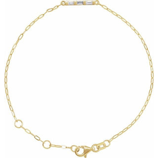14K Yellow 1/6 CTW Natural Diamond Three-Stone Bar 6-7 1/2" Link Bracelet