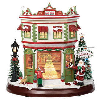 10.25-Inch Lighted Musical Sweets Shop With Rotating Scene
