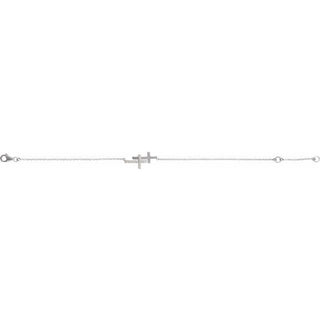 Sterling Silver Imitation Cubic Zirconia Double Sideways Cross 7-8" Bracelet