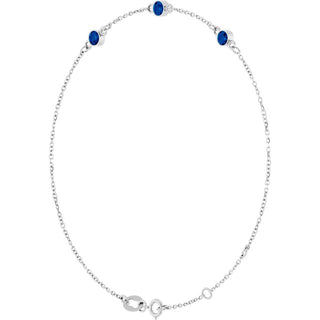 14K White Natural Blue Sapphire Bezel-Set Three-Stone 6 1/2-7 1/2" Bracelet