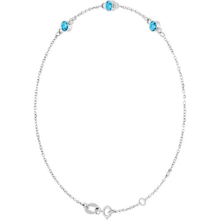14K White Natural Aquamarine Bezel-Set Three-Stone 6 1/2-7 1/2" Bracelet