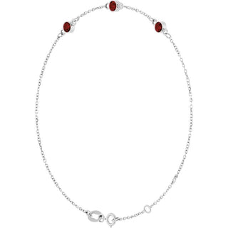 14K White Natural Mozambique Garnet Bezel-Set Three-Stone 6 1/2-7 1/2" Bracelet