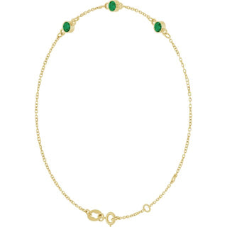 14K Yellow Lab-Grown Emerald Bezel-Set Three-Stone 6 1/2-7 1/2" Bracelet