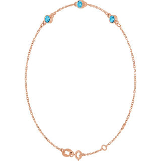 14K Rose Natural Aquamarine Bezel-Set Three-Stone 6 1/2-7 1/2" Bracelet
