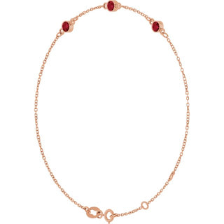 14K Rose Lab-Grown Ruby Bezel-Set Three-Stone 6 1/2-7 1/2" Bracelet
