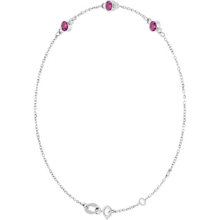 14K White Natural Pink Tourmaline Bezel-Set Three-Stone 6 1/2-7 1/2" Bracelet