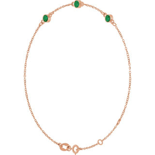 14K Rose Natural Emerald Bezel-Set Three-Stone 6 1/2-7 1/2" Bracelet