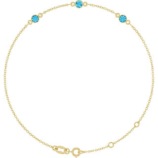 14K Yellow Natural Aquamarine Bezel-Set Three-Stone 6 1/2-7 1/2" Bracelet