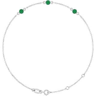 14K White Lab-Grown Emerald Bezel-Set Three-Stone 6 1/2-7 1/2" Bracelet