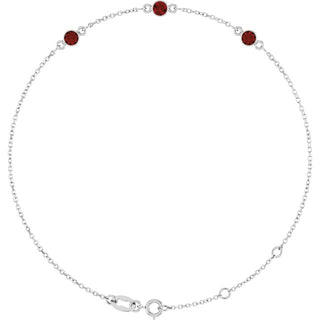 14K White Natural Mozambique Garnet Bezel-Set Three-Stone 6 1/2-7 1/2" Bracelet