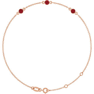 14K Rose Lab-Grown Ruby Bezel-Set Three-Stone 6 1/2-7 1/2" Bracelet