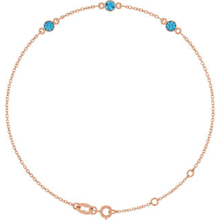 14K Rose Natural Blue Zircon Bezel-Set Three-Stone 6 1/2-7 1/2" Bracelet