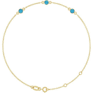 14K Yellow Natural Blue Zircon Bezel-Set Three-Stone 6 1/2-7 1/2" Bracelet