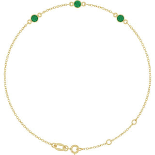 14K Yellow Natural Emerald Bezel-Set Three-Stone 6 1/2-7 1/2" Bracelet