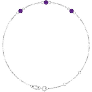 14K White Natural Amethyst Bezel-Set Three-Stone 6 1/2-7 1/2" Bracelet