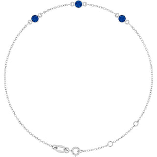 14K White Natural Blue Sapphire Bezel-Set Three-Stone 6 1/2-7 1/2" Bracelet