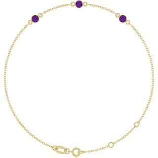 14K Yellow Natural Amethyst Bezel-Set Three-Stone 6 1/2-7 1/2" Bracelet