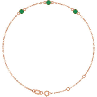 14K Rose Natural Emerald Bezel-Set Three-Stone 6 1/2-7 1/2" Bracelet