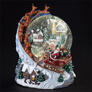 8-Inch Lighted Musical Swirl Santa Over Town Dome - 120Mm