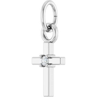 14K White .005 CT Natural Diamond Cross Pendant