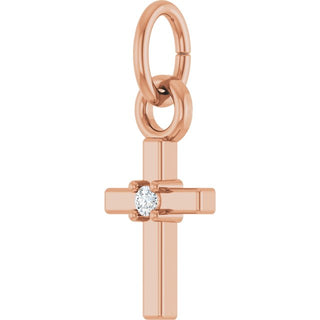 14K Rose .005 CT Natural Diamond Cross Pendant