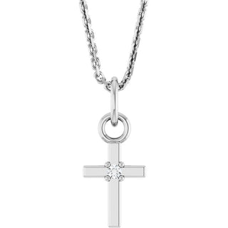 14K White .005 CT Natural Diamond Cross 16" Necklace