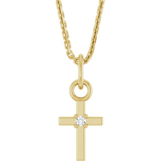 14K Yellow .005 CT Natural Diamond Cross 16" Necklace