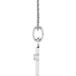 14K White .005 CT Natural Diamond Cross 16" Necklace