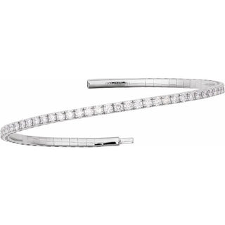 14K White 2 CTW Natural Diamond  Flexible Bangle 7" Bracelet