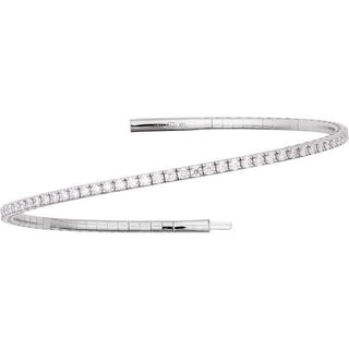 14K White 3 CTW Natural Diamond Flexible Bangle 7" Bracelet